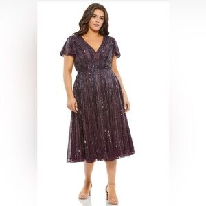 Mac Duggal 5522 Fabulousness Aubegine Purple Sequin Tea‎ Length Dress, size 22W